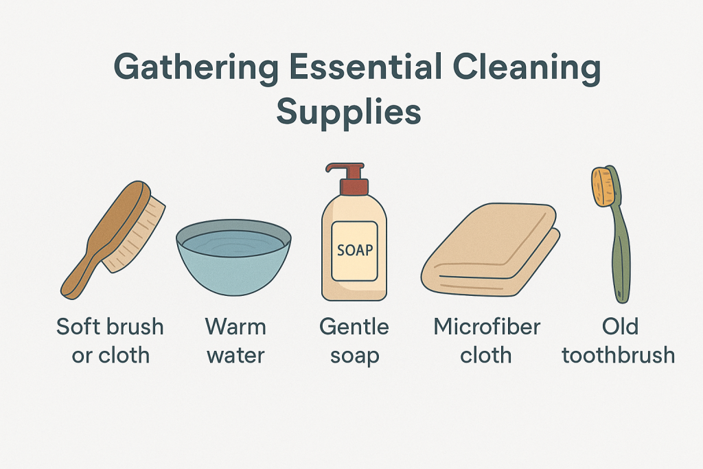 Gathering Essential Cleaning Supplies for cleaning Doc Martens sandals
