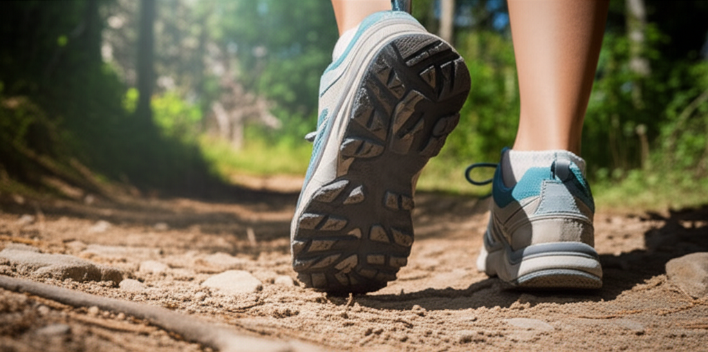 Generate a high-quality, relevant image prompt for an article about: Are Walking Shoes Good For Hiki