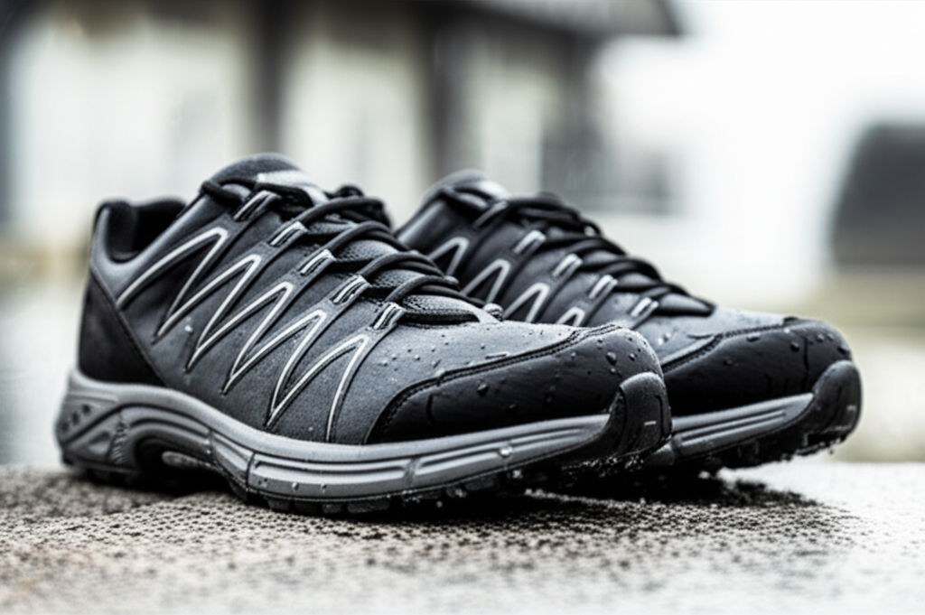 Generate a high-quality, relevant image prompt for an article about: Are Walking Shoes Waterproof? U