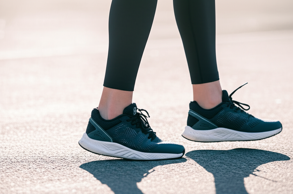 Generate a high-quality, relevant image prompt for an article about: Can Walking Shoes Cause Knee Pa