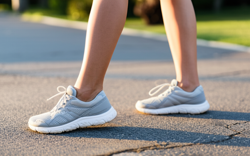 Generate a high-quality, relevant image prompt for an article about: Can Walking Shoes Cause Knee Pa