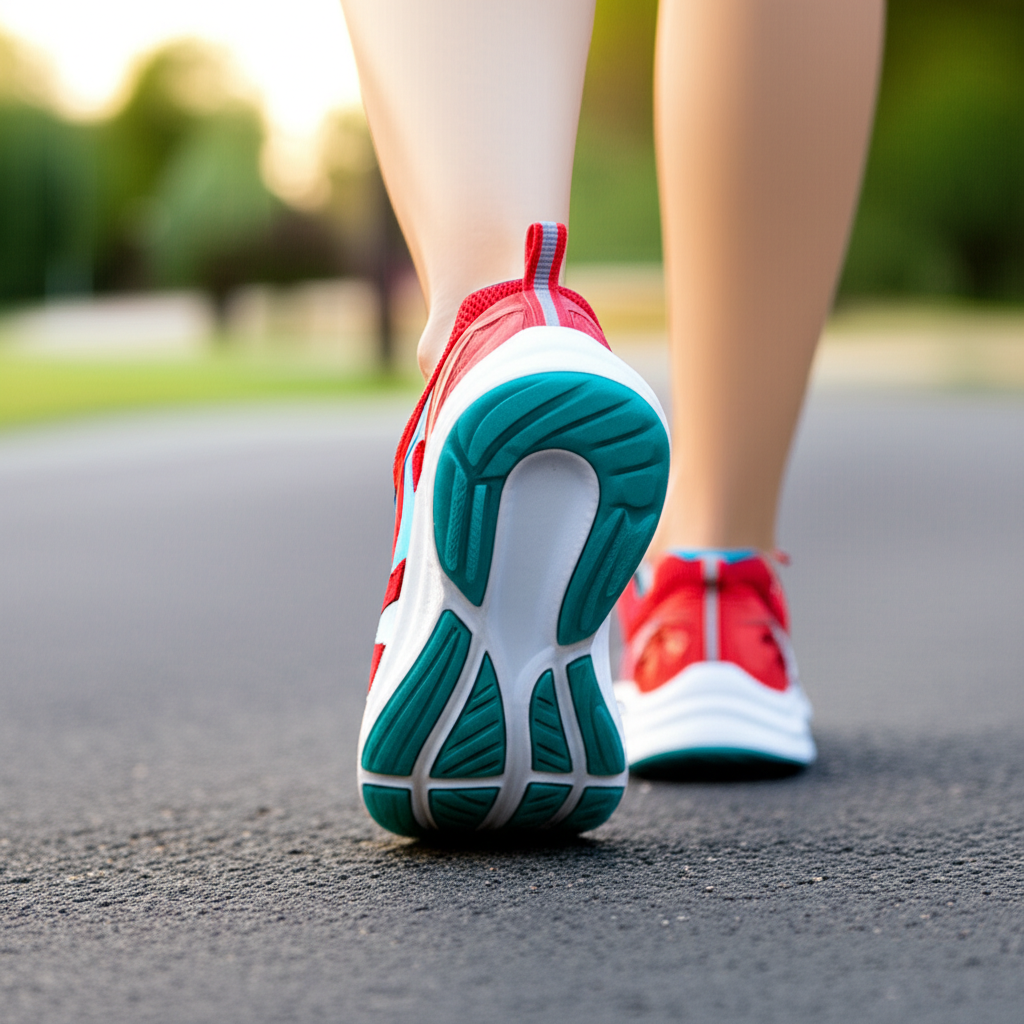Generate a high-quality, relevant image prompt for an article about: Can Walking Shoes Cause Knee Pa