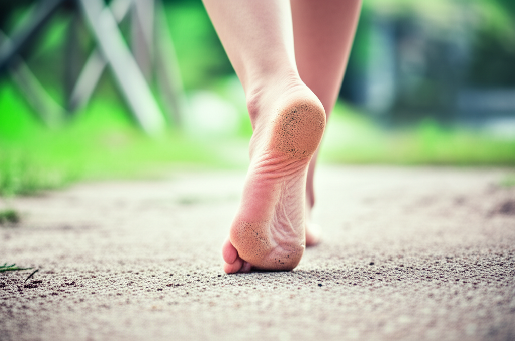 Generate a high-quality, relevant image prompt for an article about: Is It Ok To Walk Without Shoes?