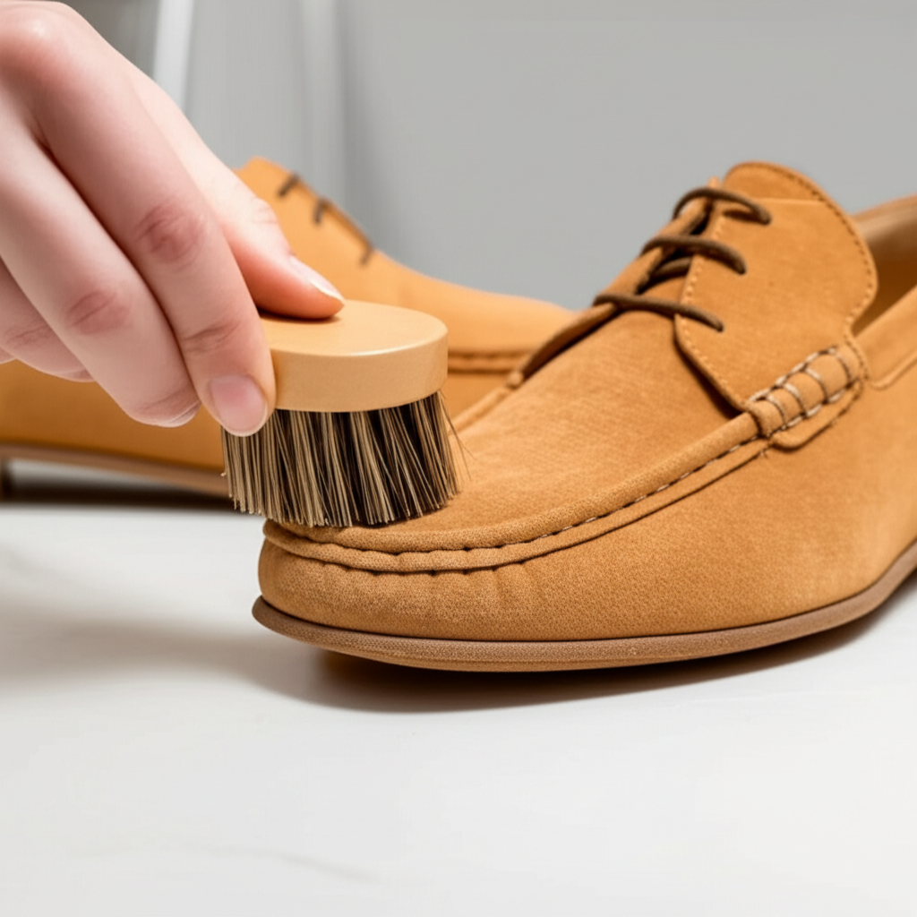 Generate a high-quality, relevant image prompt for an article about: How to Clean Suede Shoes: Effor