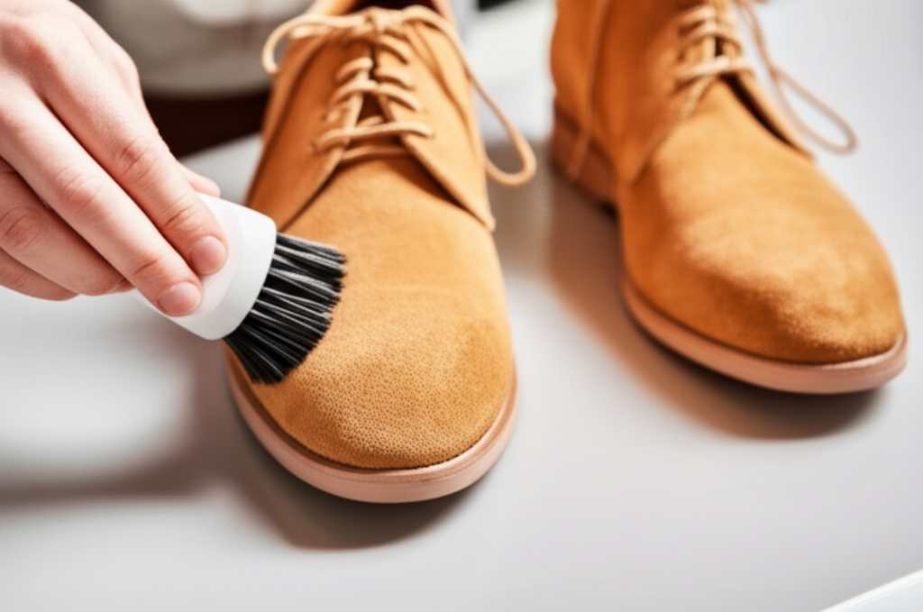 Generate a high-quality, relevant image prompt for an article about: How to Clean Suede Shoes: Effor
