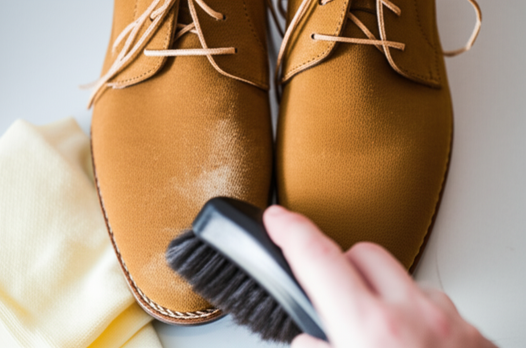 Generate a high-quality, relevant image prompt for an article about: How to Clean Suede Shoes: Effor