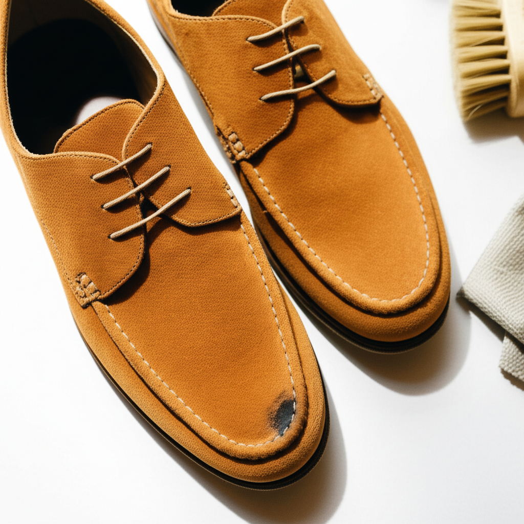 Generate a high-quality, relevant image prompt for an article about: How to Clean Stained Suede Shoe