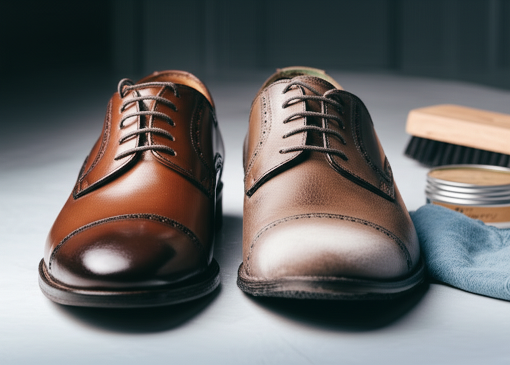 Generate a high-quality, relevant image prompt for an article about: How To Clean Leather Shoes: Eff