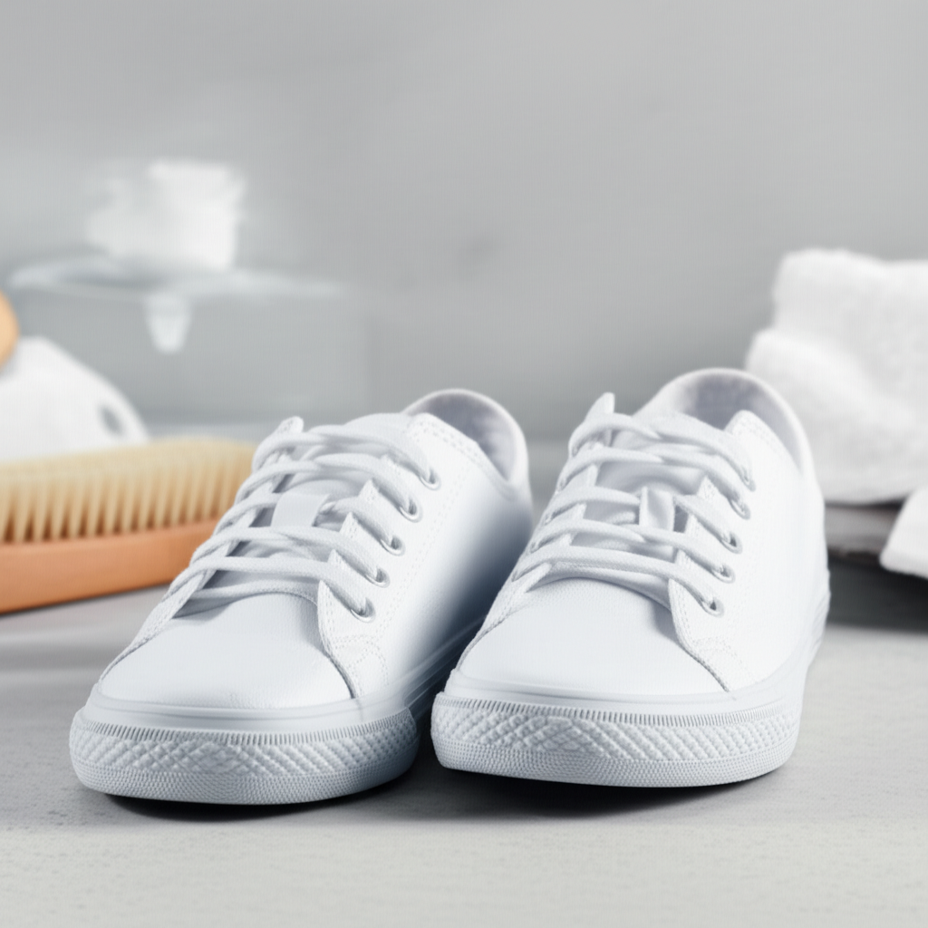 Generate a high-quality, relevant image prompt for an article about: How Do You Clean White Tennis S