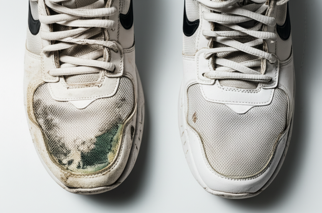 Generate a high-quality, relevant image prompt for an article about: How to Clean Moldy Shoes: Effor