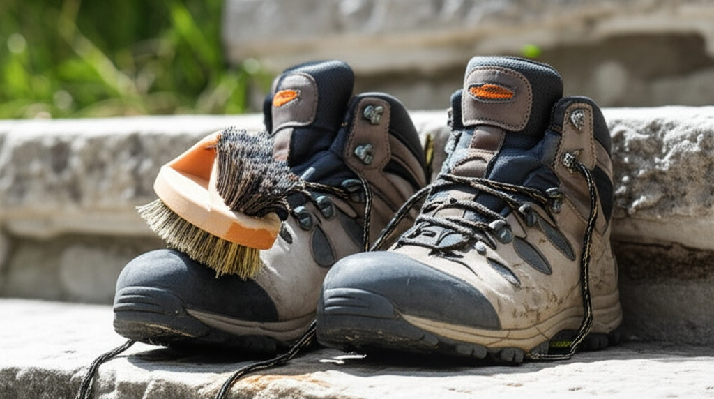 Generate a high-quality, relevant image prompt for an article about: How to Clean Outdoor Shoes: Eff