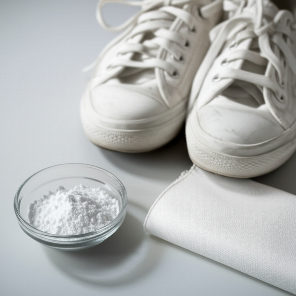 Generate a high-quality, relevant image prompt for an article about: Does Baking Soda Clean Shoes? A