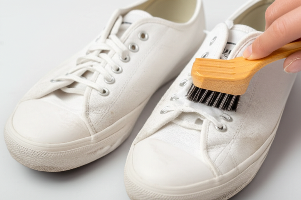 Generate a high-quality, relevant image prompt for an article about: Does Baking Soda Clean Shoes? A