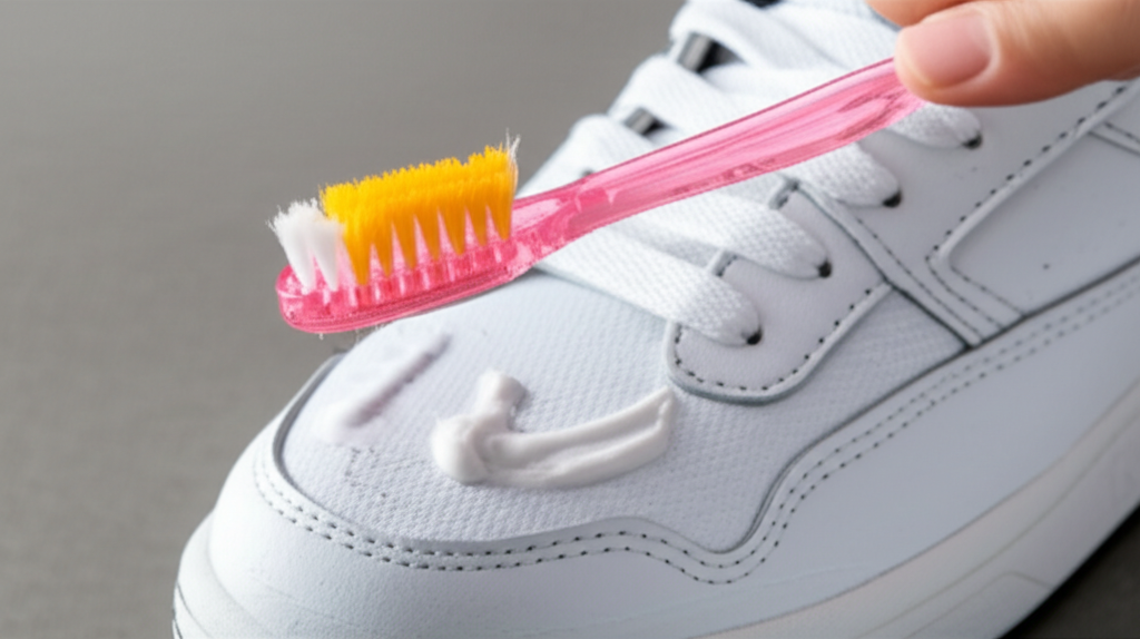 Generate a high-quality, relevant image prompt for an article about: Does Toothpaste Clean Shoes? Am