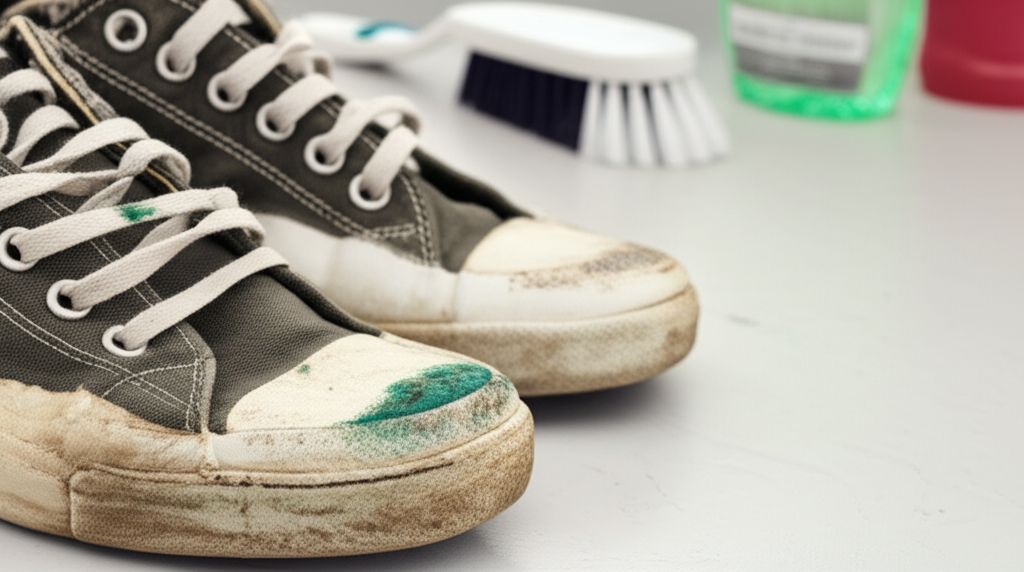 Generate a high-quality, relevant image prompt for an article about: How to Clean Moldy Shoes: Effor