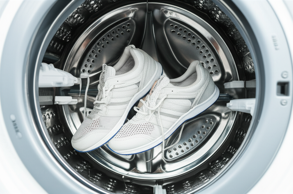Generate a high-quality, relevant image prompt for an article about: How to Clean Shoes in Washing M