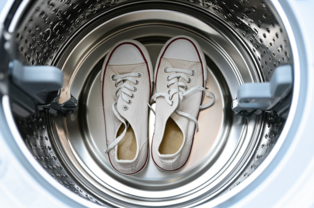 Generate a high-quality, relevant image prompt for an article about: How to Clean Shoes in Washing M