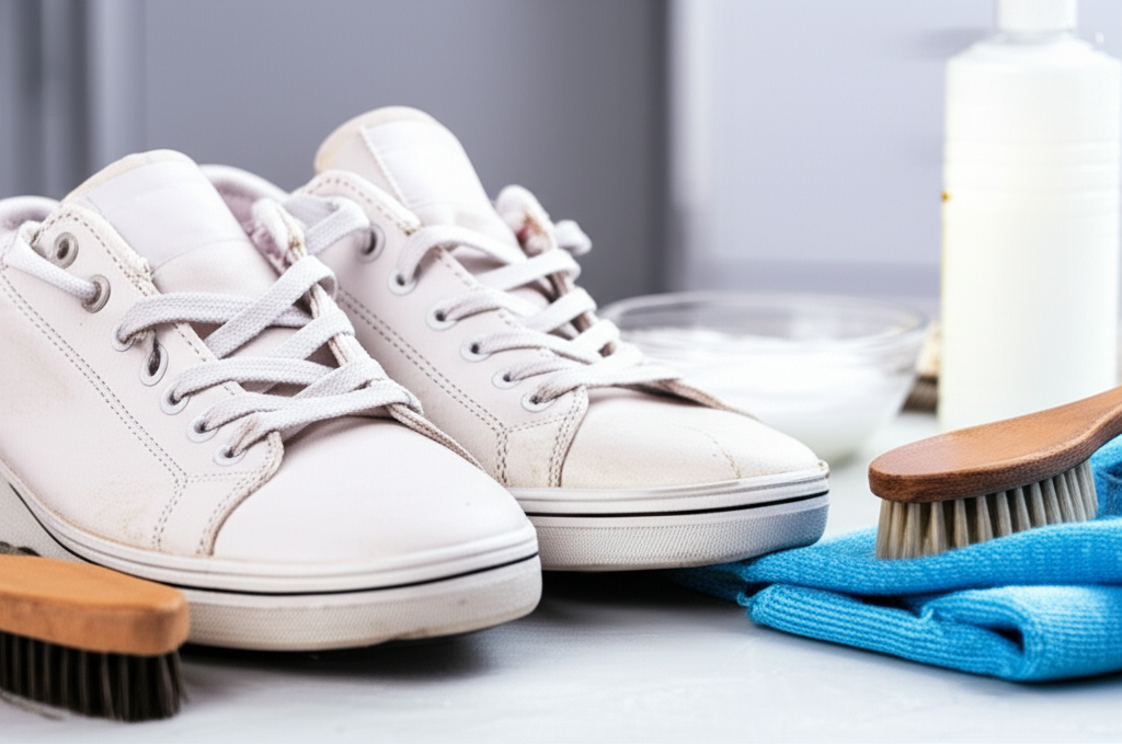 Generate a high-quality, relevant image prompt for an article about: How to Clean Shoes at Home: Eff