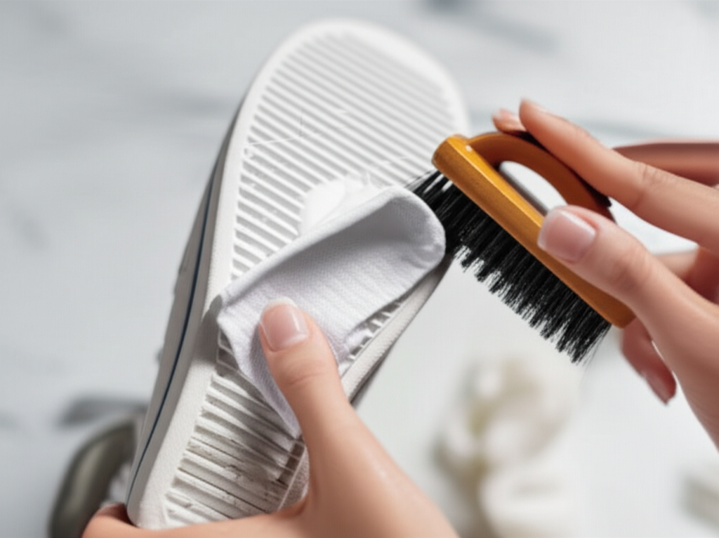 Generate a high-quality, relevant image prompt for an article about: How to Clean Shoe Soles: Effort