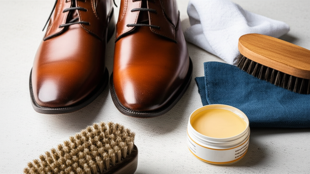 Generate a high-quality, relevant image prompt for an article about: What to Clean Leather Shoes Wit