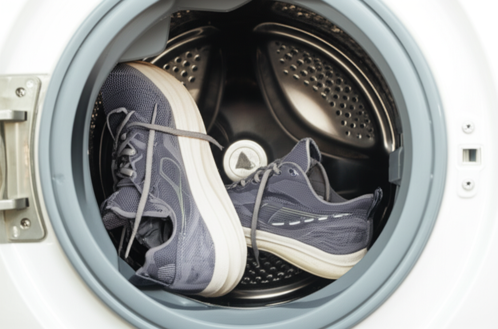 Generate a high-quality, relevant image prompt for an article about: When Washing Shoes in Washer: B